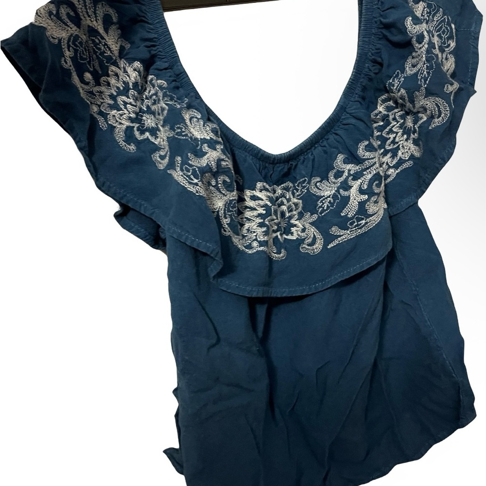 Altar'd State Navy Blouse with Silver Embroidery